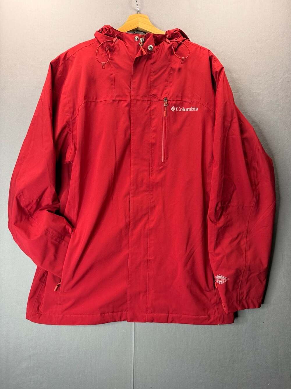 Columbia Omni-Tech Red Hooded Waterproof Rain Jacket Men’s M Fullzip